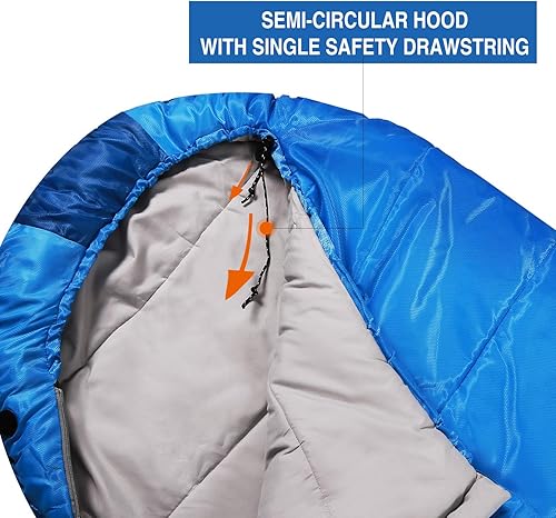 Miniatura 6 de Redcamp - Saco de dormir para niños, para acampada, 32 a 77 grados, 3 estaciones, clima cálido o frío, para niños, niñas y adolescentes, color azul