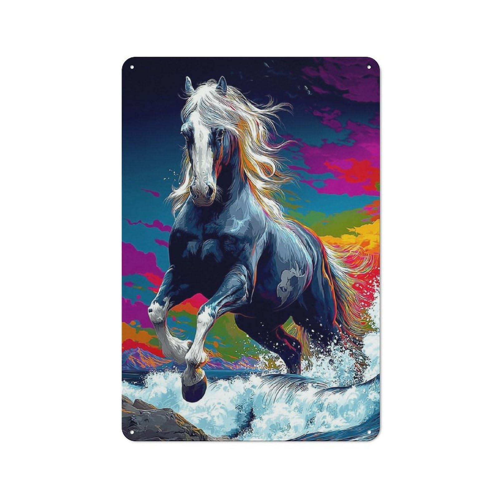 Junmoney Colorful Horse In Motion -1 Decorative Tin Plaque With Design 30X20cm, Classic Novelty Wall Art For Flat, Dorm Room, Lounge Or Cafe