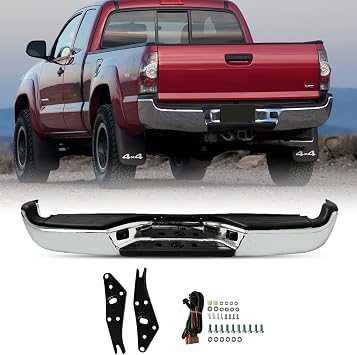 For 2005-2015 Toyota Tacoma Chrome Steel Rear Step Bumper ASSY Jie Norman | Chrome Steel Rear Bumper Assembly W/ Light, Fits 2005-2015 Toyota Tacoma Pickup, Bolt-on replacement, 5215104061