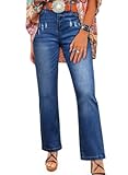 Straight Leg Jeans for Women Trendy High Rise Tapered Flare Jeans Stretchy Wide Leg Ankle Denim Pants with Pockets