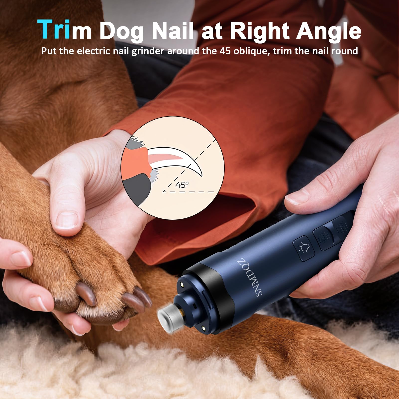 Dog Nail Grinder, Dog Nail Trimmers, and Clippers Kit with 2 LED Lights. Super Quiet Electric Pet Nail Grinder, Rechargeable, for Small, Medium, and Large Dogs & Cats, 2 Diamond Grinding Wheels. - image 6