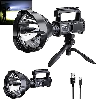 Rechargeable Spotlight Flashlight, 3,000,000L Super Bright LED Handheld Spot Light with 4 Modes, IPX5 Waterproof, 10H Runtime, Adjustable Tripod, USB-C Charging for Camping Fishing Boat