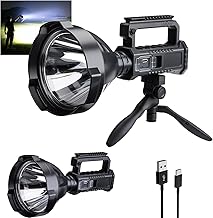 Rechargeable Spotlight Flashlight Outdoor, 3,000,000L Led Spot Light High Lumens with Adjustable Tripod, Super