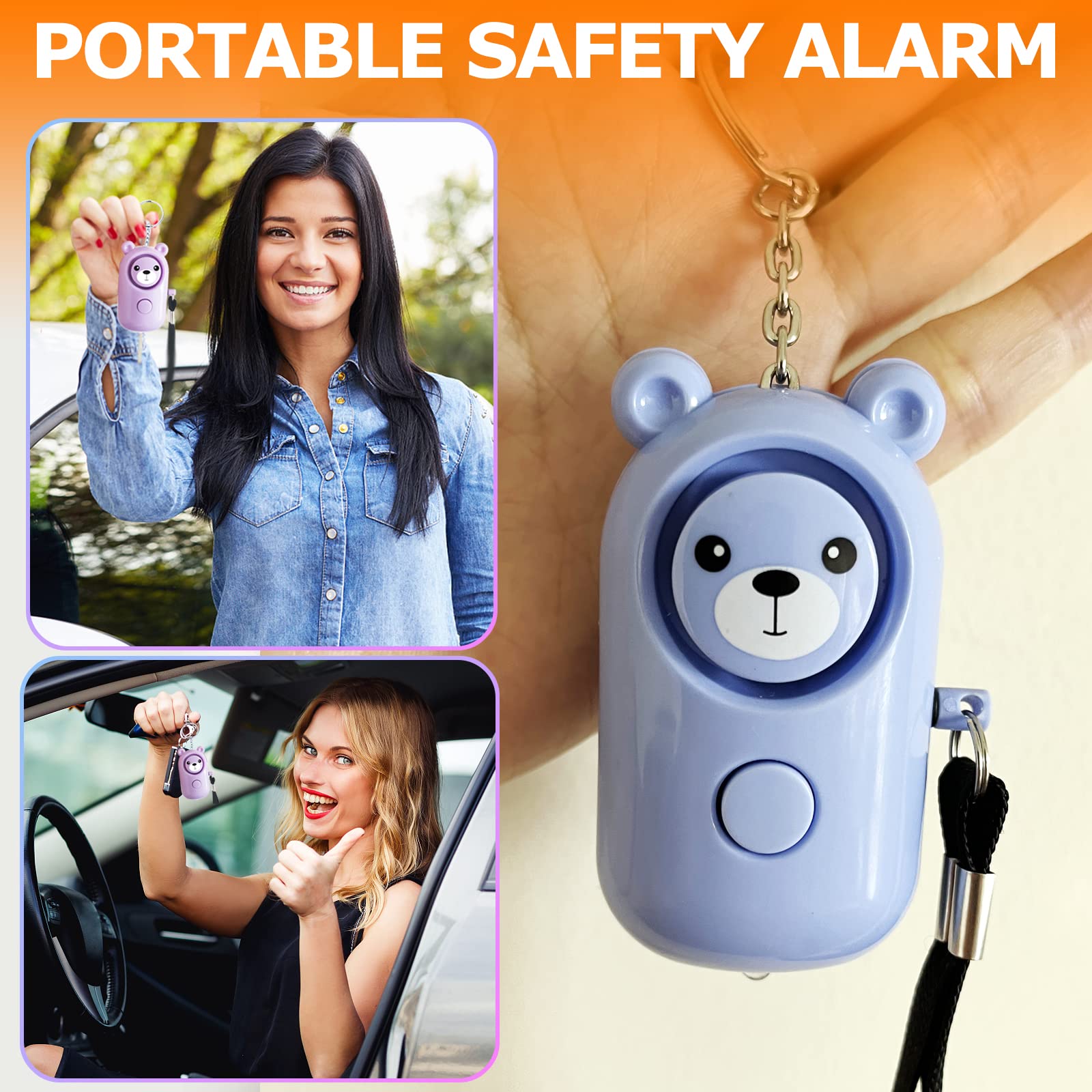 Alarma personal de sonido seguro para mujeres, niños y ancianos, paquete de 2 bonitas sirenas de 130 dB de seguridad autodefensa con luz LED, llavero de seguridad de alerta de emergencia solo