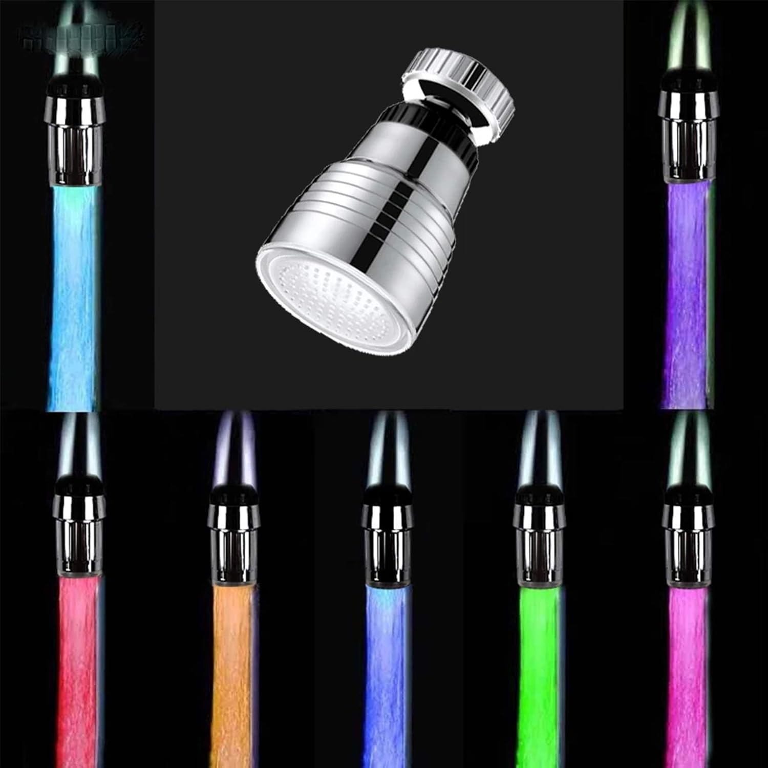SNOMYRS 7-Color Change Automatically LED Water Faucet Light Circular 360 Degree Rotatable Color Changing Tap Sink for Kitchen and Bathroom (7 Color-1PC-Circular)