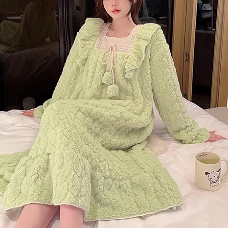 Chemise De Nuit Pour Femme/Automne Flanelle Polaire Longue Chaude