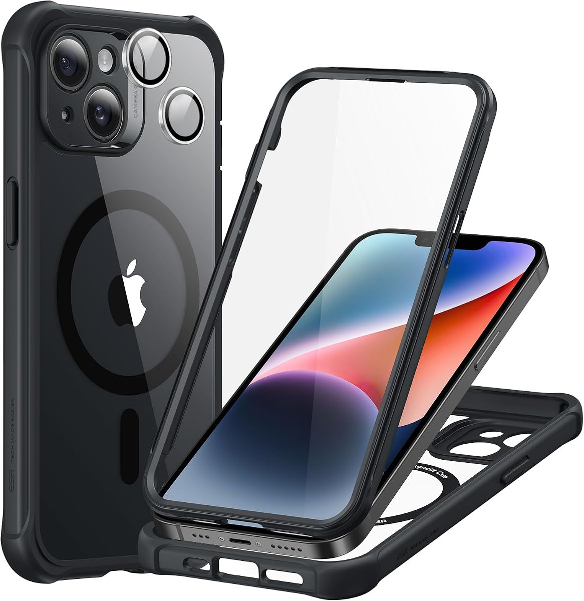 ESR para iPhone 16 Pro, compatible con MagSafe, estuche de cuerpo completo a prueba de caídas de grado militar con protector de pantalla de vidrio templado 9H+ incorporado, serie Armor, negro transparente | Compatible con MagSafe, con protector de lente de cámara, protección contra caídas de grado militar, resistente a arañazos, funda magnética para teléfono