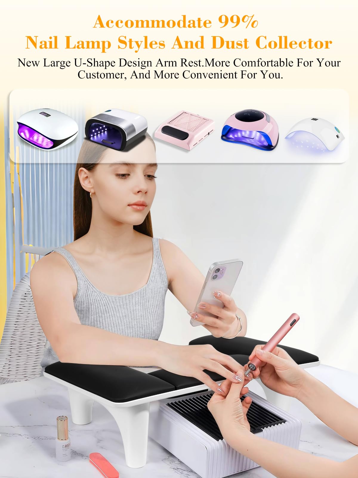 Yokilly Poggiamano per Unghie: Forma U Poggia Mani per Unghie - Appoggia Mani per Unghie per Tavolo Manicure (Nero)