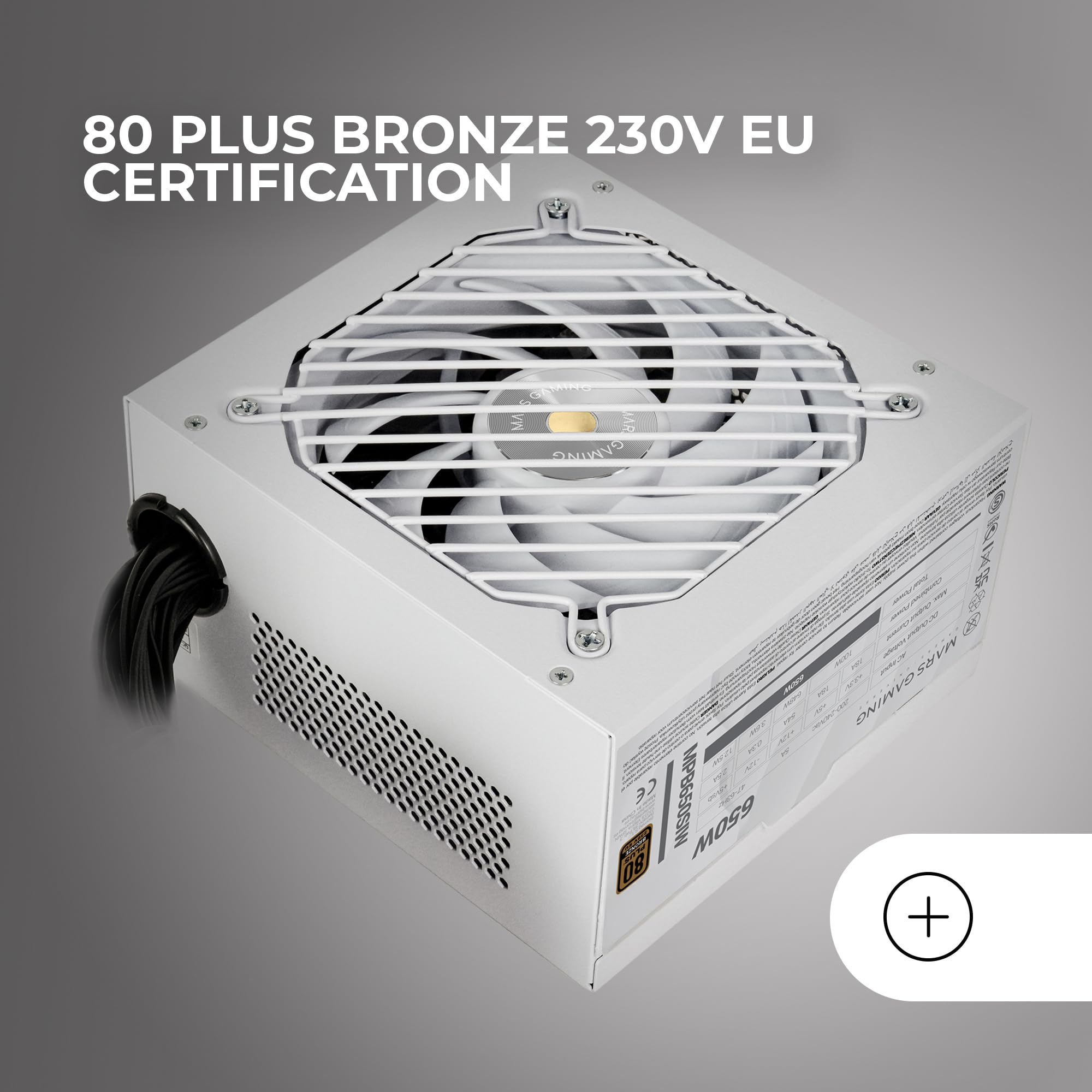 Mars Gaming MPB650SI, Zasilacz PC ATX 650W, 7 Lat Gwarancji, 80Plus Bronze 230V, 90% Wydajności, Wentylator SI Extreme Silence z Miedzianym Rdzeniem, Technologie AI2-RPM, DC-DC i SMD, Biały