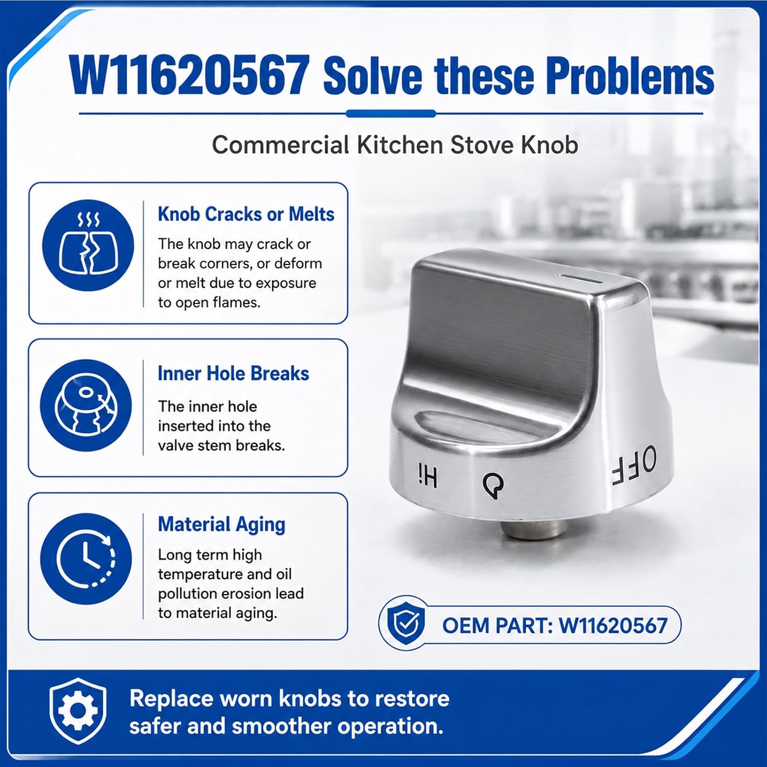 W11620567 W11510456 Knob Gas Range Knob Compatible for Whirlpool Stove Knob