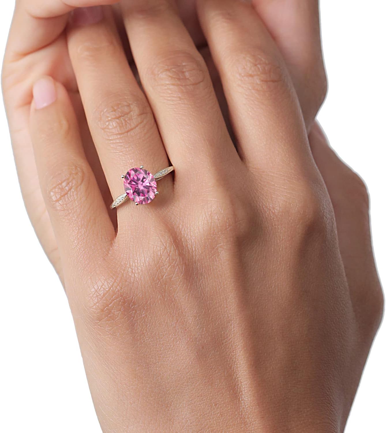 Gem Stone King 14K White Gold 10X8MM Oval Gemstone Birthstone and White Diamond Engagement Ring | Wedding Anniversary Promise Gold Ring For Women | Size 5,6,7,8,9 - Image 4