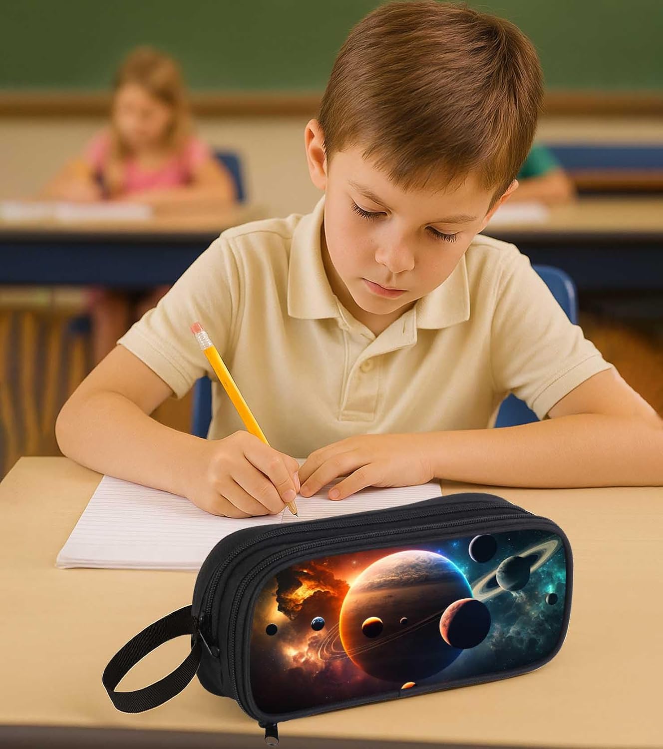 Galaxy Solar System Pencil Case for Boys and Girls, Space Large Pencil Pouch or Pen Bag Organizer for Kids, School Pen Case with Double Zipper, Gifts for Elementary Student