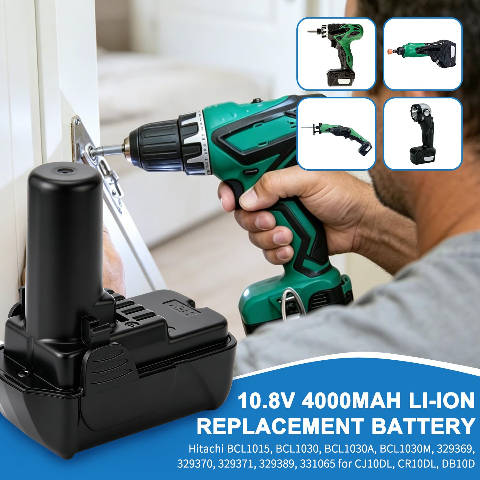 2X 10.8V 4000mAh BCL1030 Remplacement de la Batterie de Remplacement pour Hitachi 329369 329370 329371 329389 331065 B20543 BCL1015 BCL1030 BCL1030M BCL1030A Batterie Outil Électrique sans Fil