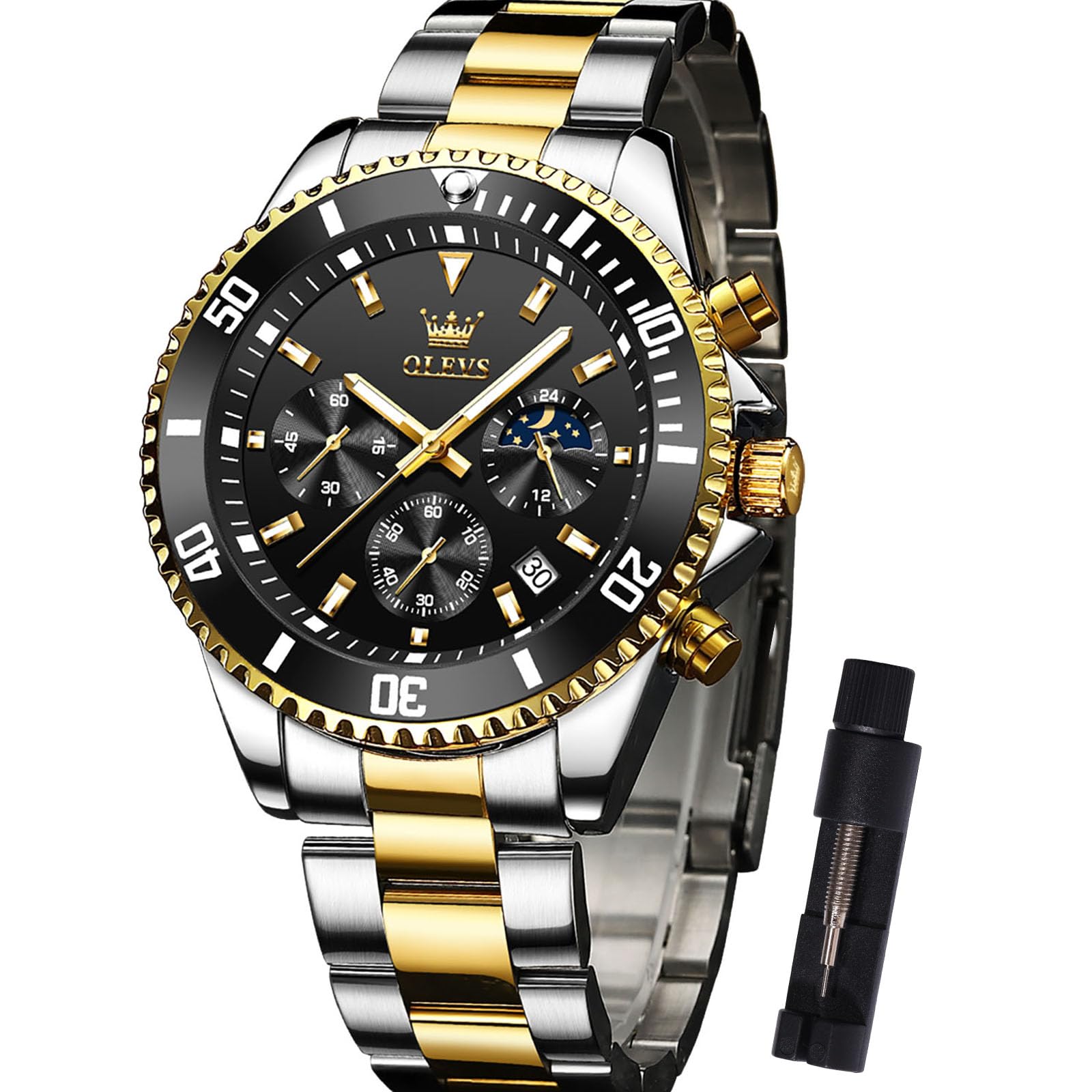 OLEVS Edelstahl Uhren Herren Wasserdicht Leuchtende Modern Großes Herrenuhren Metallarmband Analog Kleid Armbanduhr Herren mit Datumsanzeige
