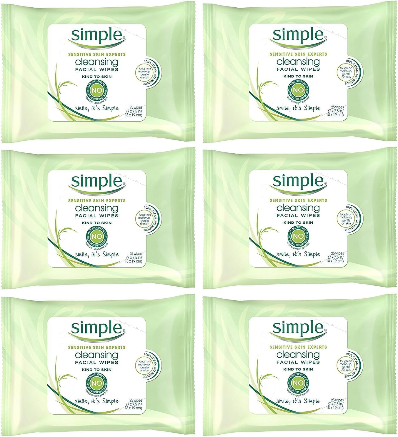 Simple Cleansing Facial Wipes 25 Count (Pack of 6)