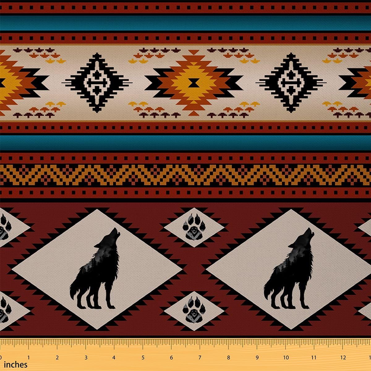 Rustic Highland Cow Fabric by The Yard Ethnic Tribe Aztec Upholstery Fabric,Farmhouse Wildlife Exotic Nordic Style Decorative Fabric,African Southwest Native Bohemian DIY Waterproof,10 Yards,Red