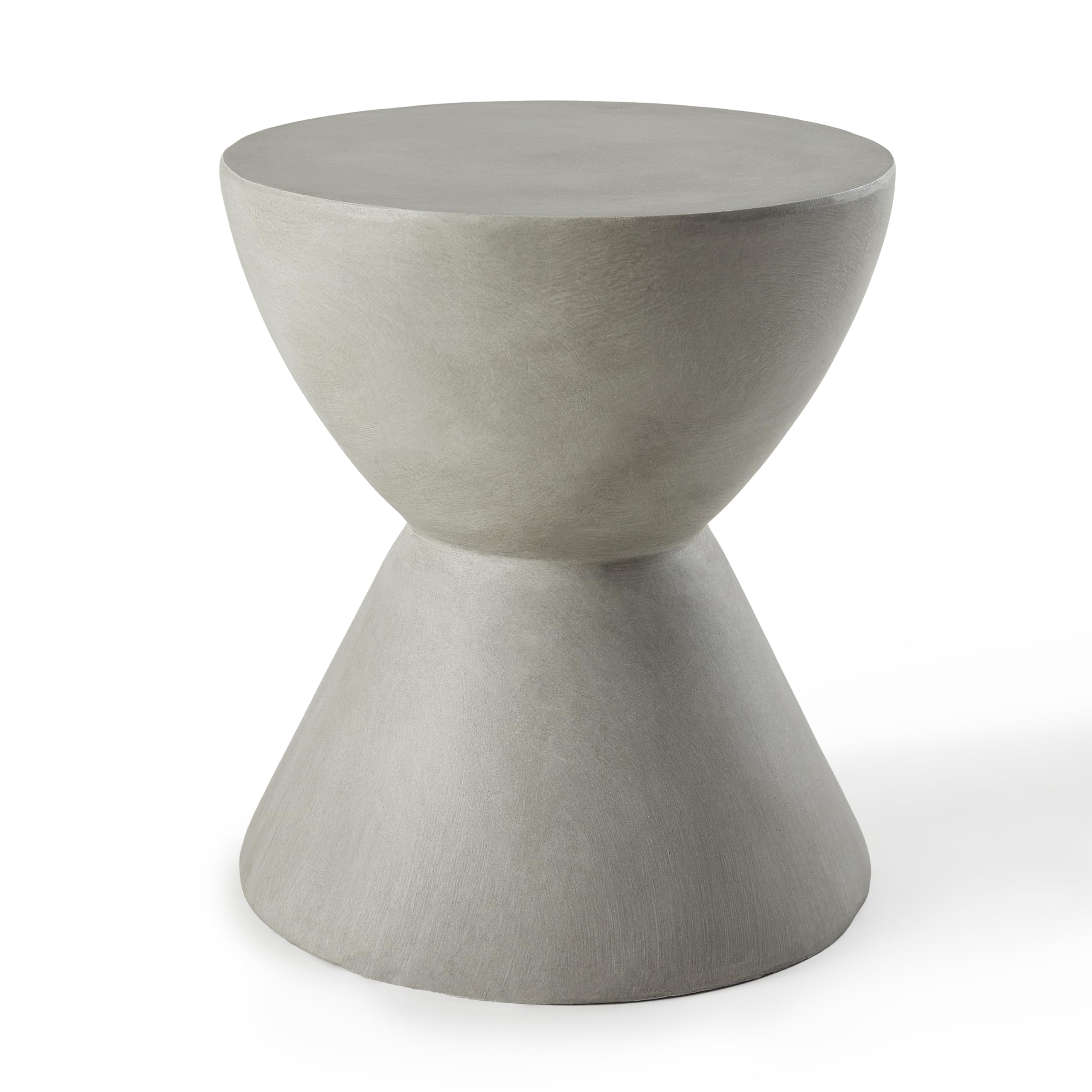 LuxenHome Fluted Concrete Look Accent Table – 18.1"H Round Outdoor Side Table, White & Gray, For Patio Garden