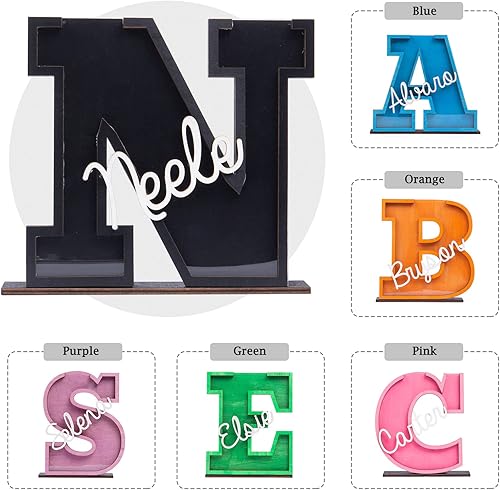 Vista 6 de Alcancía personalizada – Alcancía de madera con letras – Caja de dinero, tanque de almacenamiento de monedas, banco de dinero con nombre Negro