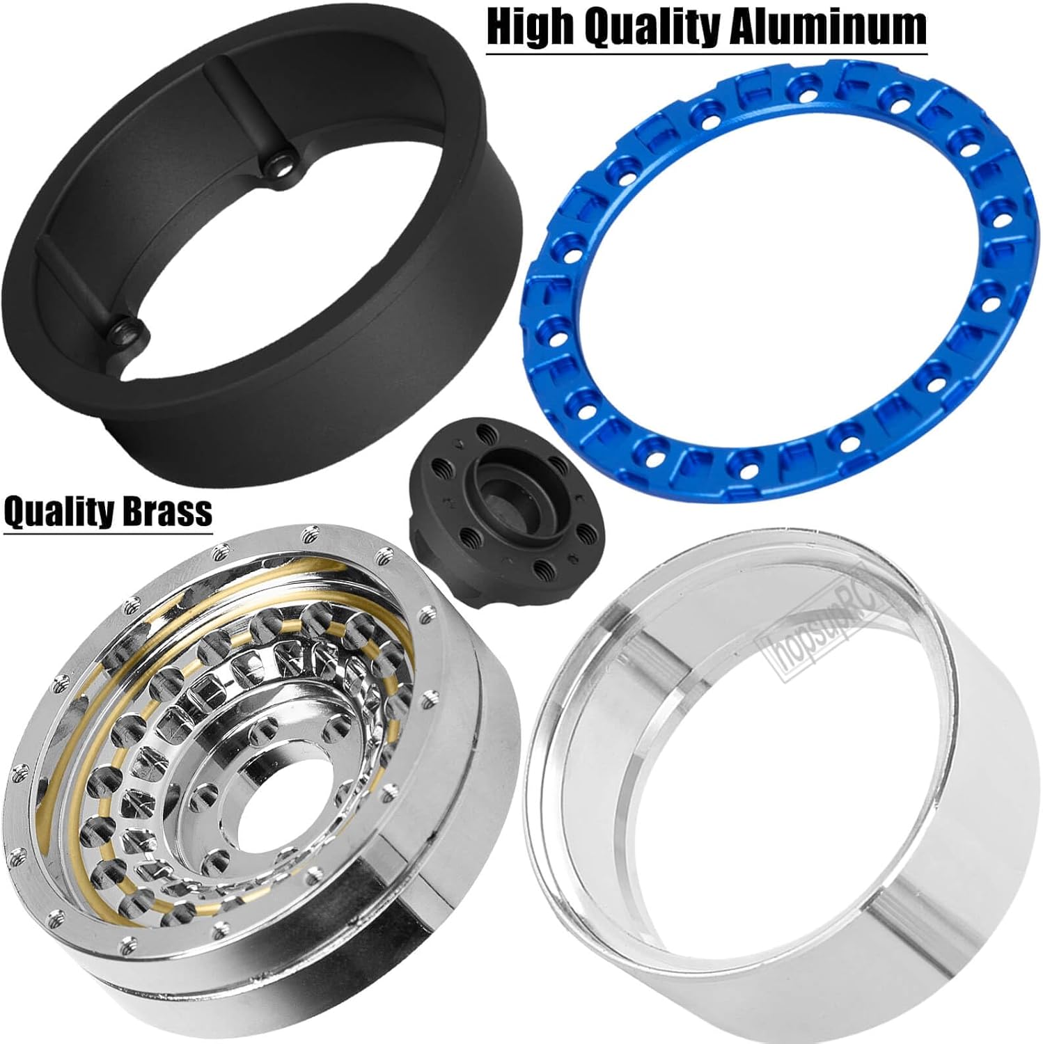 RC 1.9”Wheel Rims for 1/10 SCX10 90046 AXI03007 TRX4 TRX6 VS4-10 Gen7 Gen8 MST CFX D90 RC Crawler,1.9 Beadlock Super Heavy Brass & Aluminum Deep Dish Wheel Rims(4PCS) Silver