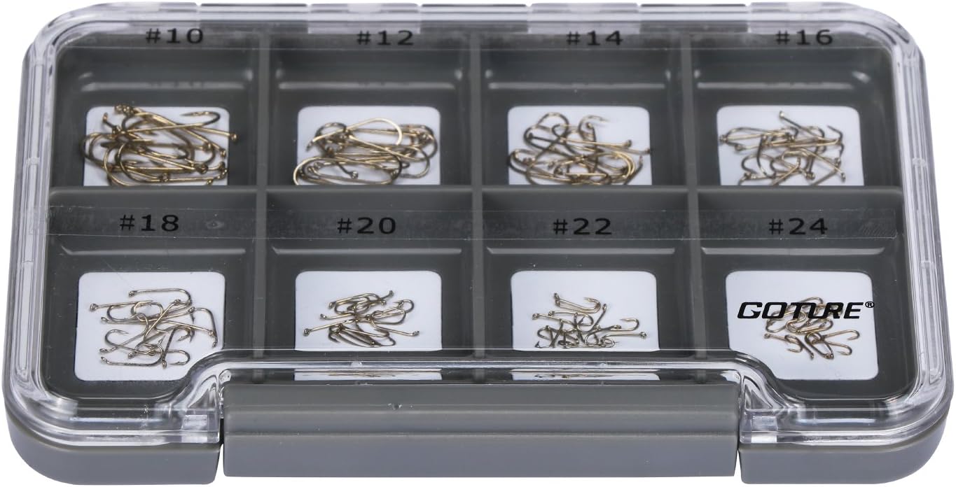 Goture Barb Fishing Hooks with Magnetic Components - High Carbon Steel Fly Tying Fishing Hooks Kit - Nymph/Dry Fly Hooks
