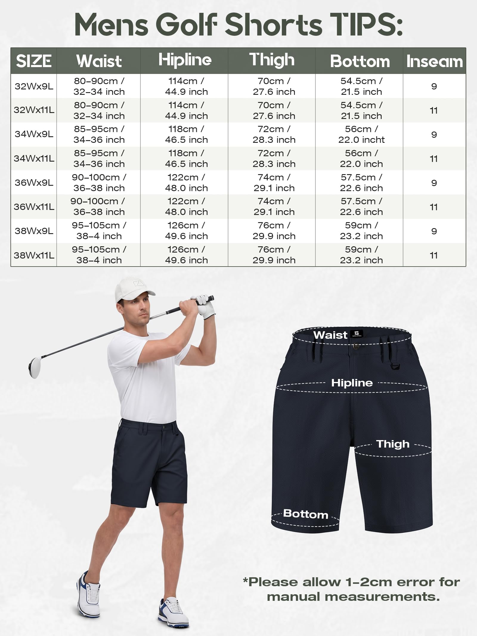 IGOLUMON Short de Golf Homme Chic Bermuda Sport Stretch Taille Élastique Invisible