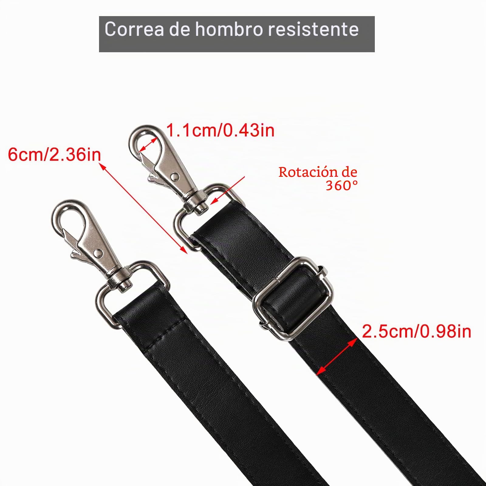 JAKAGO Bandolera de cuero universal con ganchos giratorios de metal plateado ajustables para bolso bandolera de cuero, maletín de mano, bolso de mano