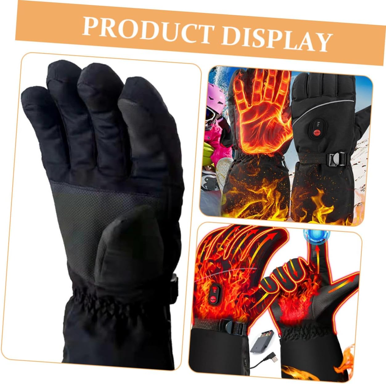 Electric Heated Ski Gloves Men Women Waterproof Rechargeable Thermal Winter Gloves for Outdoor Skiing and Snow Sports for Cold Weather