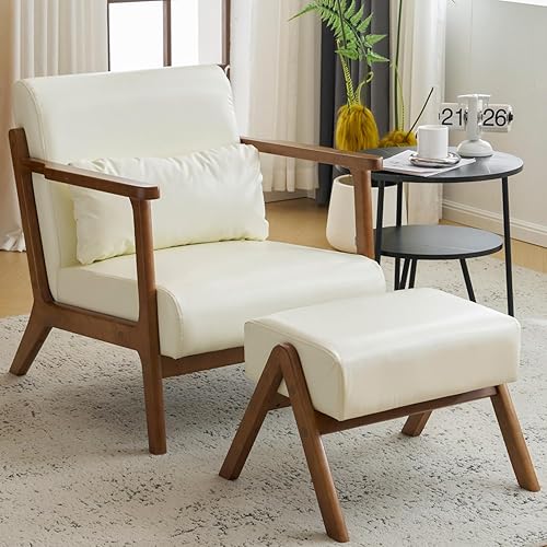 MOJAY Silla Decorativa Moderna con Otomano, Sillón de Salón Tapizado en Cuero Sintético para Dormitorio, Balcón, Recepción