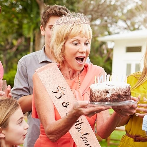 Miniatura 98 de CIEHER Juego de corona de cumpleaños 50 + banda de 50 y fabulosa banda + pin de perlas, tiara, regalos de 50, decoraciones para mujeres amigas