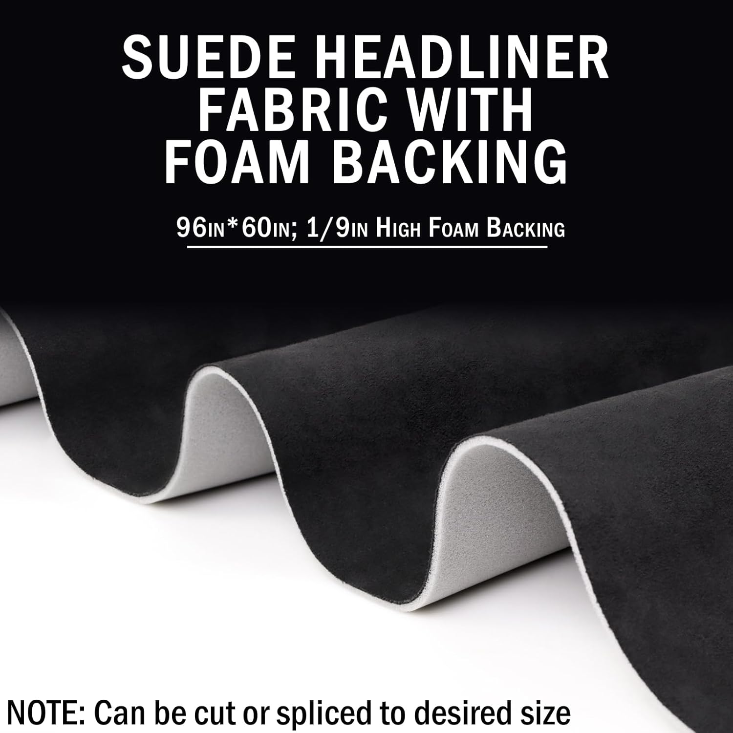 kefly black suede headliner fabric 96" l × 60" w with foam backing, automotive interior auto roof replacement material for car, suv, boat, pickup, truck, rv, home repair 96" l × 60" w black