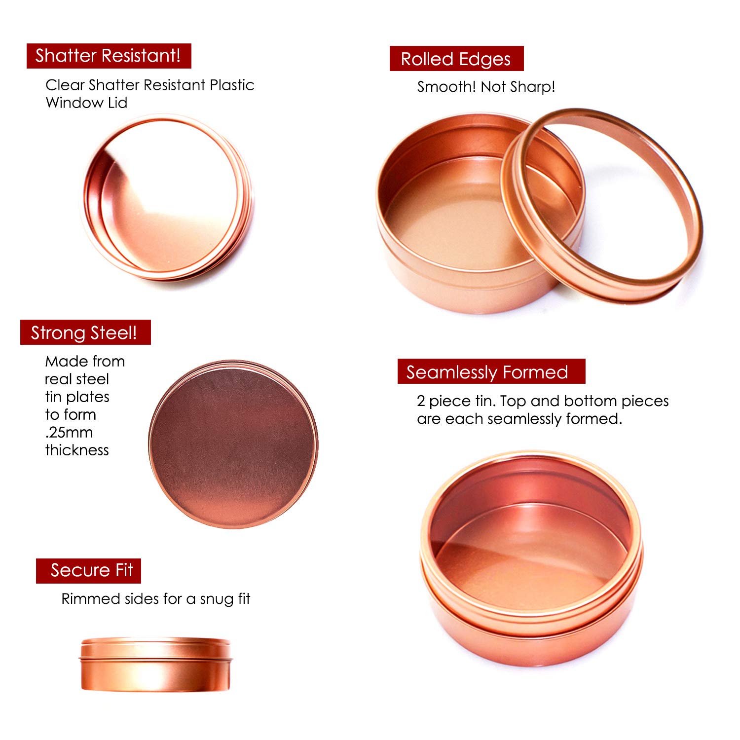 Mimi Pack 24 Pack Tins 2 oz Shallow Round Tins with Clear Window Lids