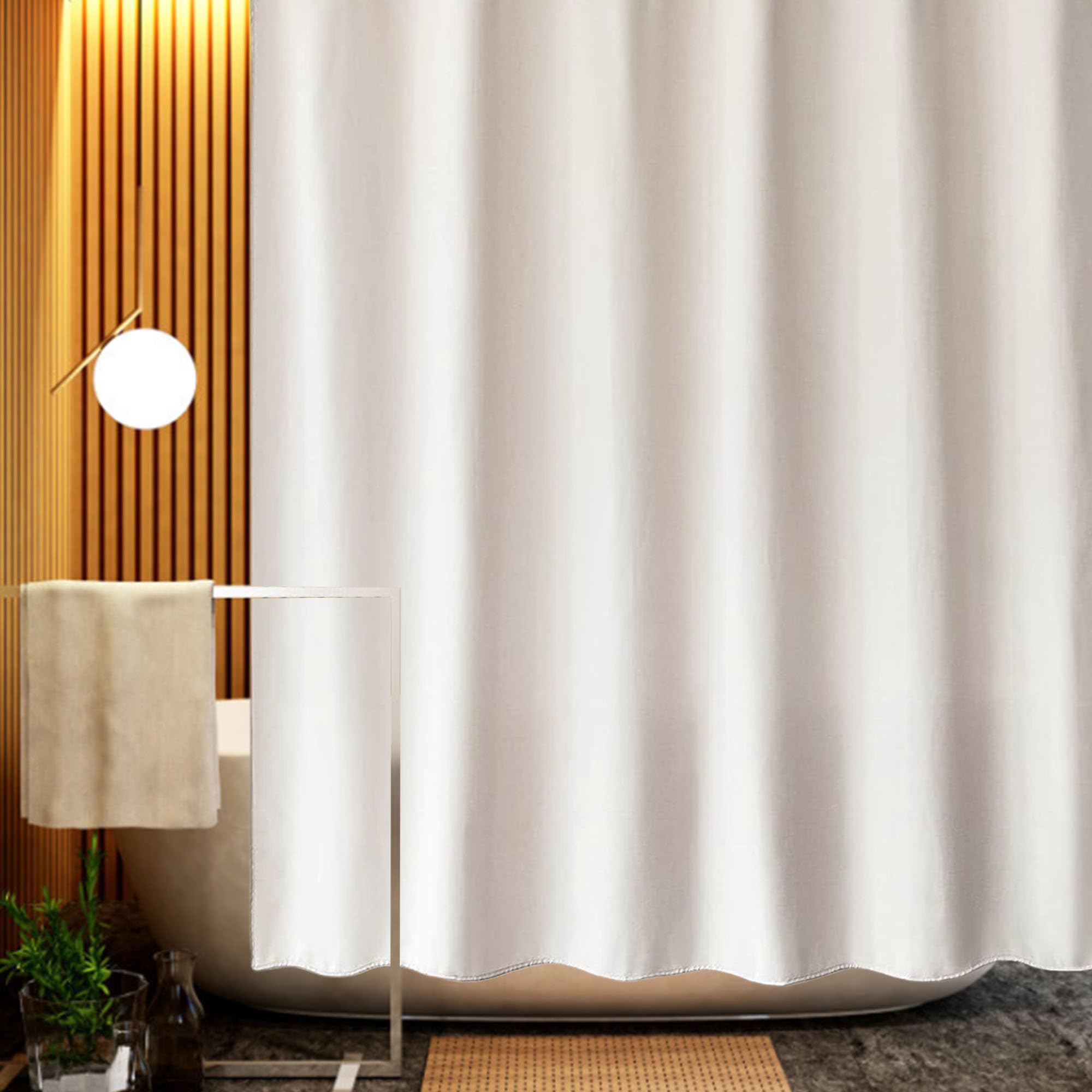 Cortina Ducha 200 x 220 cm Tela Impermeable Antimoho Secado Rápido Lavable Cortina de Baño de Poliéster Textil Lavables con Anillas para Decoración de Baño, Blanquecino