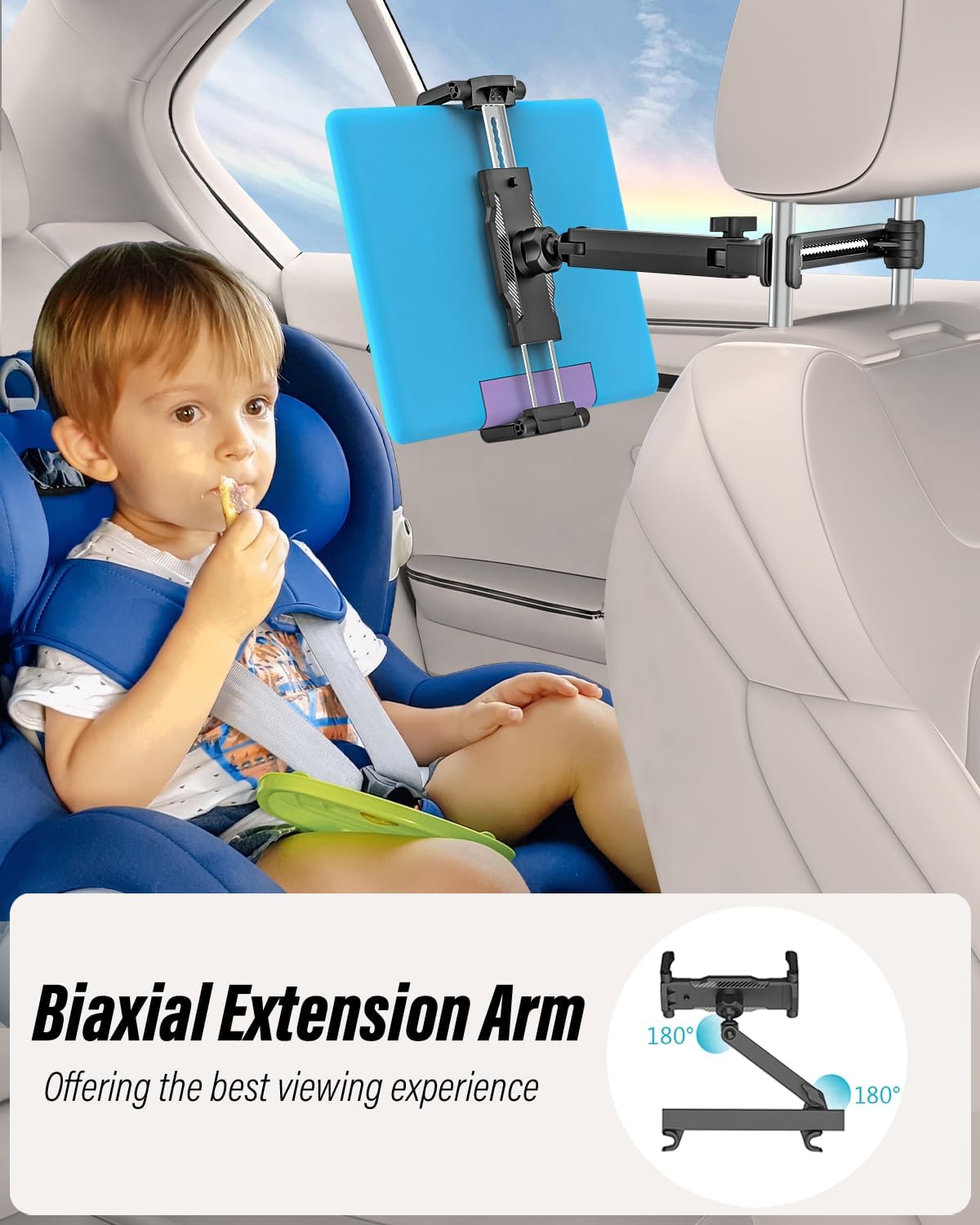 woleyi Car Headrest Tablet Holder, [Large Clamp] [Thick Case Friendly] Tablet Mount for Car Back Seat, Road Trip Essentials for Kids Accessories, for iPad Pro Air Mini, Galaxy, Fire HD, 6-15.6" Device