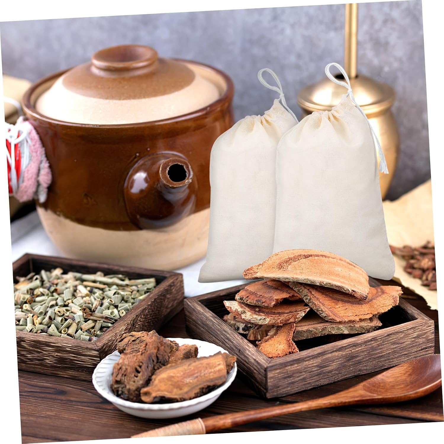 PRETYZOOM 50pcs Small Muslin Drawstring Bags Chinese Medicine Tea Bags Pouches for Jewelry Beads Home Storage