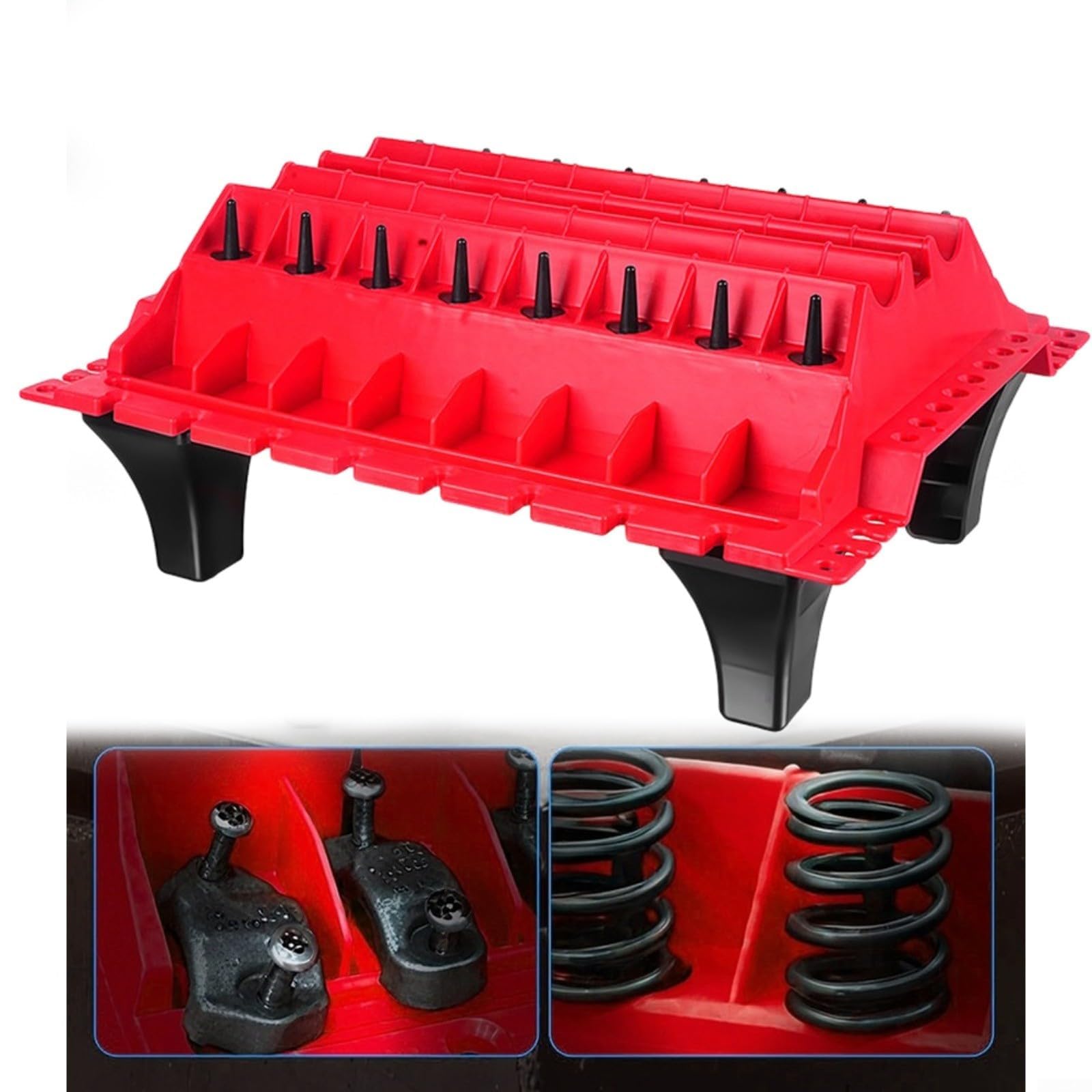 Plateau de rangement en polypropylène pour pièces de moteur, grande capacité, organiseur d'assemblage de culasse avec compartiments indépendants et pieds verrouillables