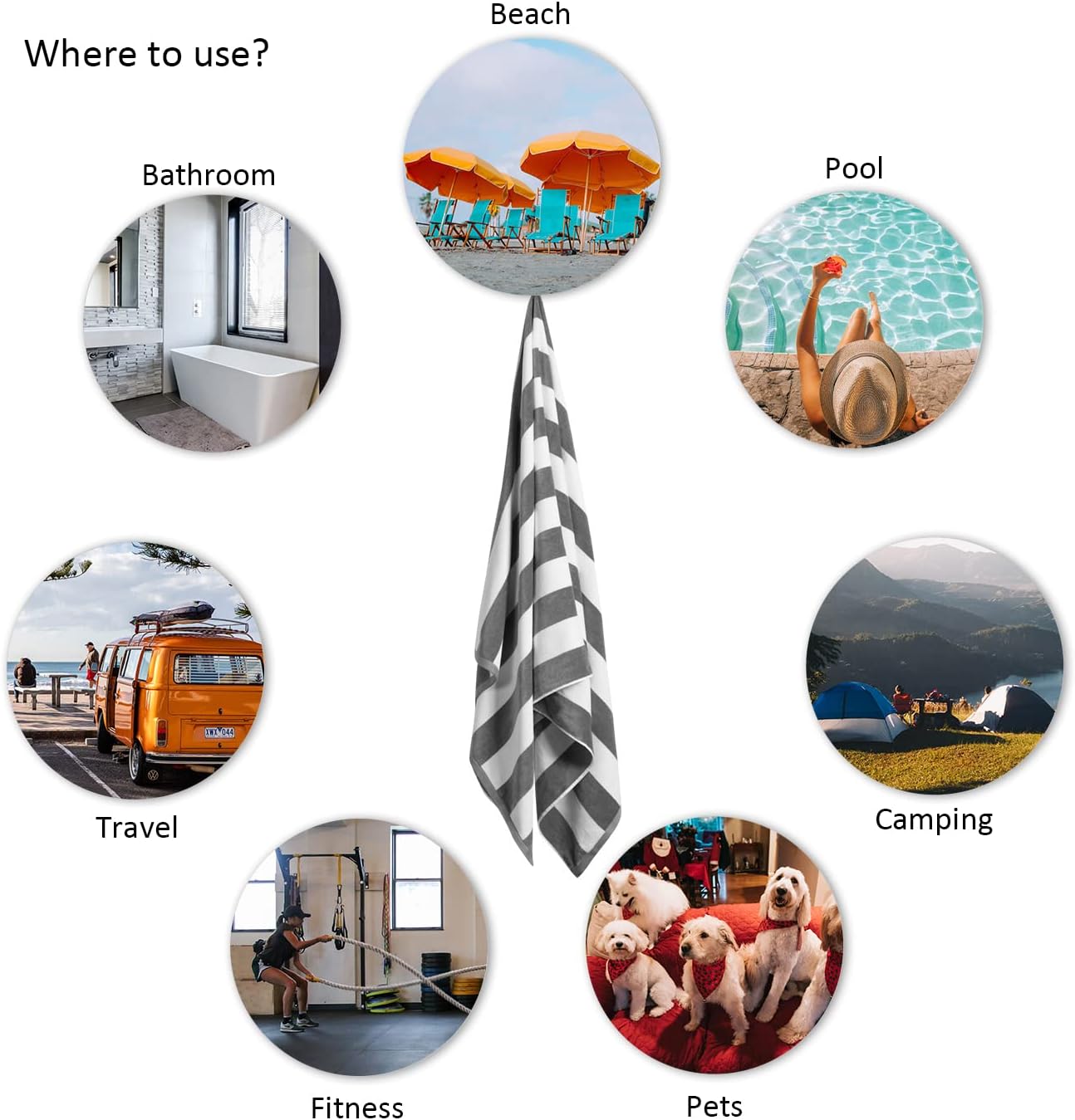 LULUHOME Large Oversized Beach Towel - Big Cotton 36 x 70 Inch Striped Pool Towel, Large Cabana Soft Swimming Towel for Adult Men Women,Grey - Image 6