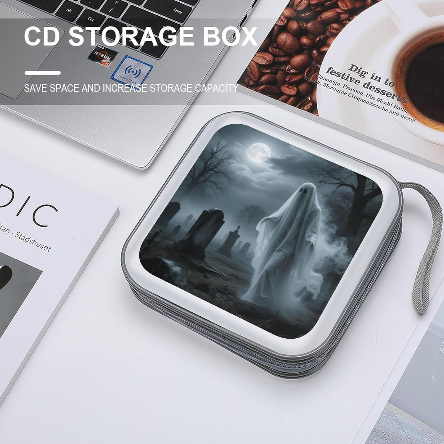 Cool Halloween Ghost DVD Case With Zipper Portable CD Case Hardshell DVD VCD Binder Storage Box EVA Protective Blu-ray Wallet 40 Capacity CD Wallet Movie Music Media Disc Wallets image 4