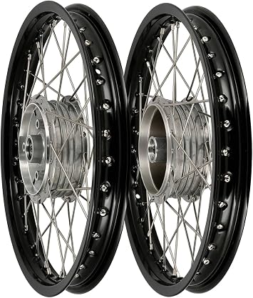 Set 2x spoked wheel 1.6 x 16" aluminum rim, black anodized, stainless stee