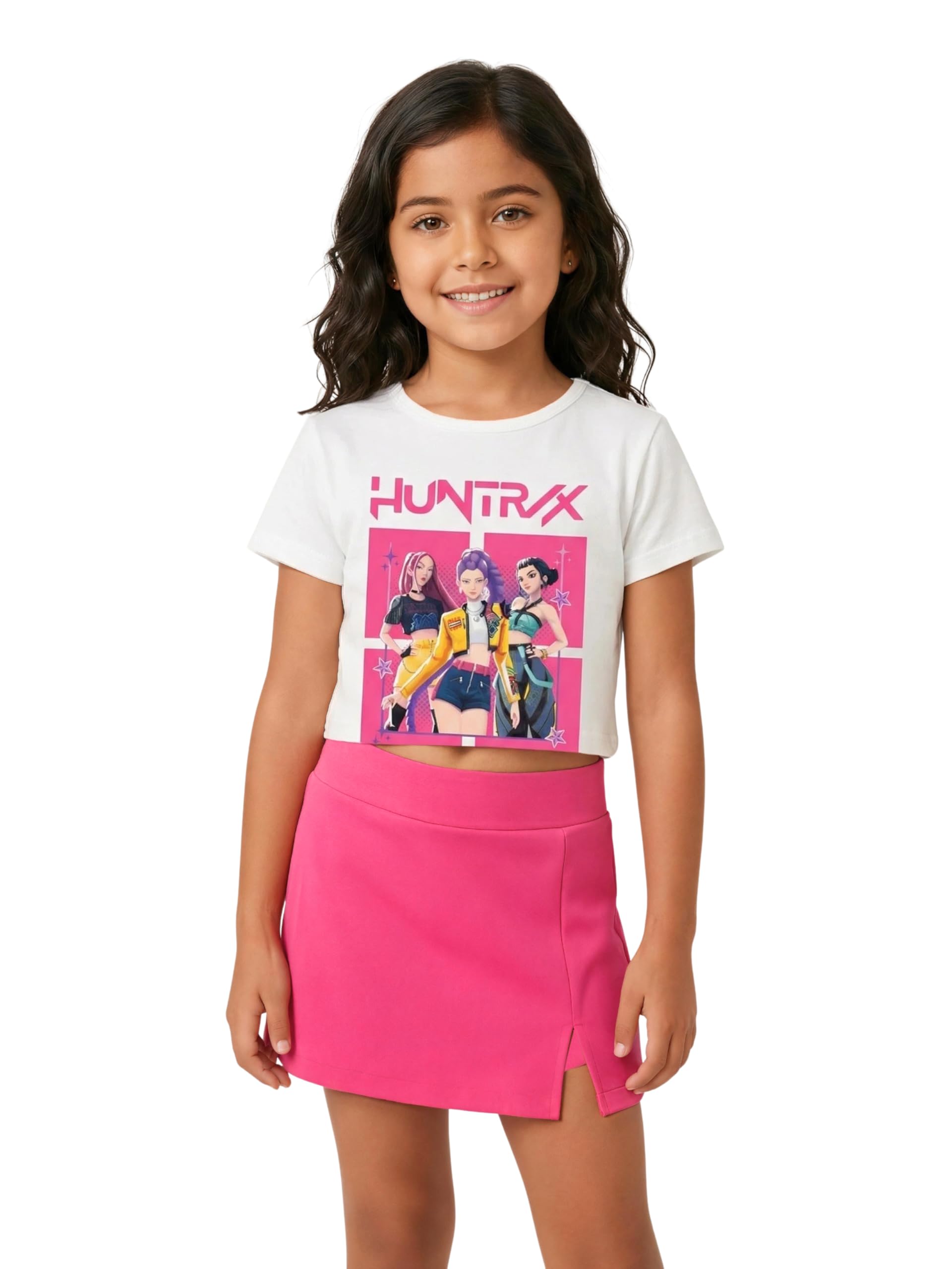 Conjunto K-Pop Niña Camiseta Crop Manga Corta y Falda Pantalón. Moda Anime Infantil. Conjunto Idol Coreano. Conjunto de Verano para Niñas de 4 a 14 Años
