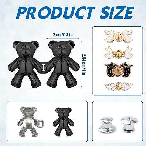 Miniatura 2 de 10 pares de botones de oso para jeans, hebilla de cintura ajustable, hebilla de cintura extraíble, no requiere costura, apriete de botón para falda