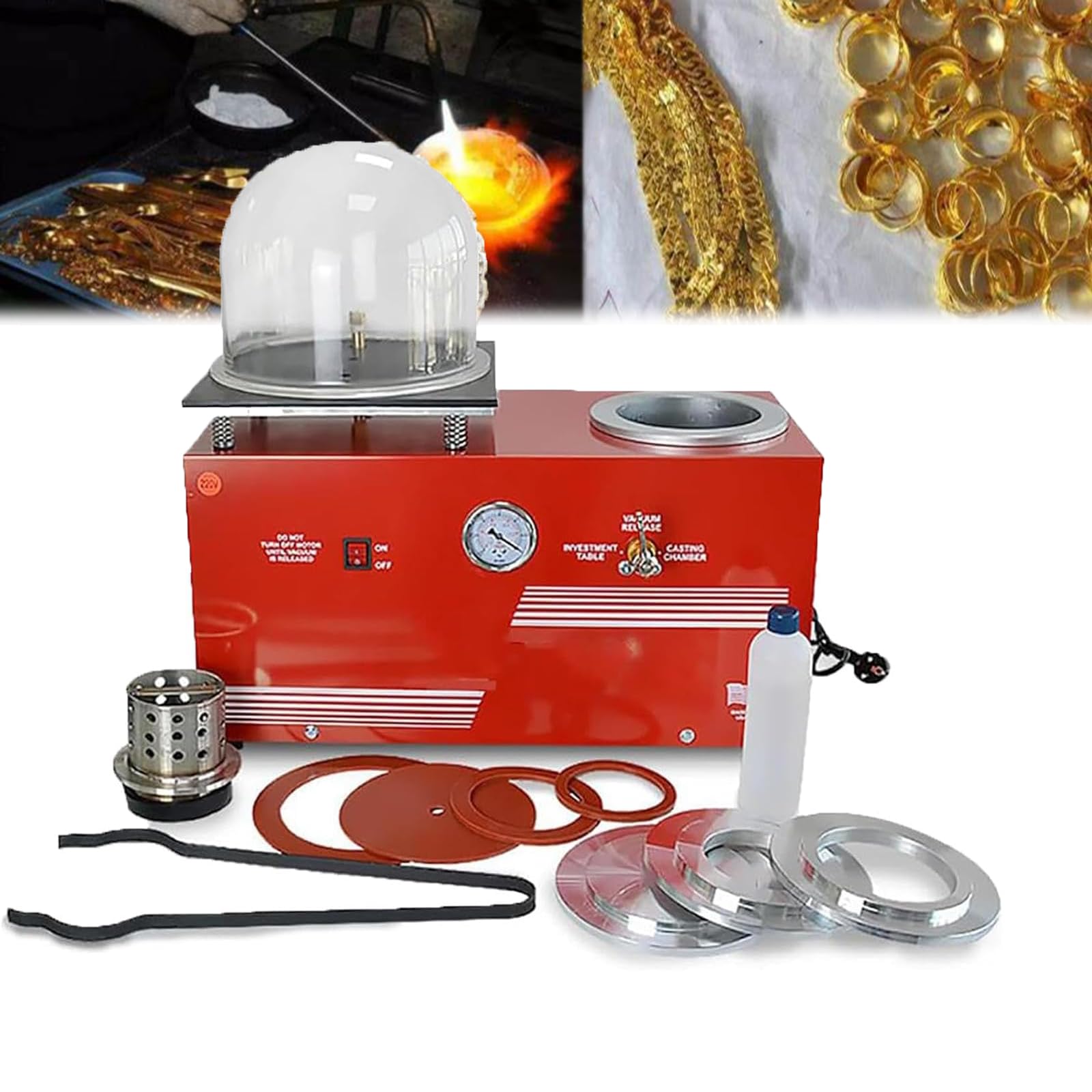 Vacuum Casting Machine, 2L Gold Melting Furnace with Vacuum Air Pump, Vacuum Investing Casting Investment Machine with Graphite Crucible for Silver, Gold, Copper