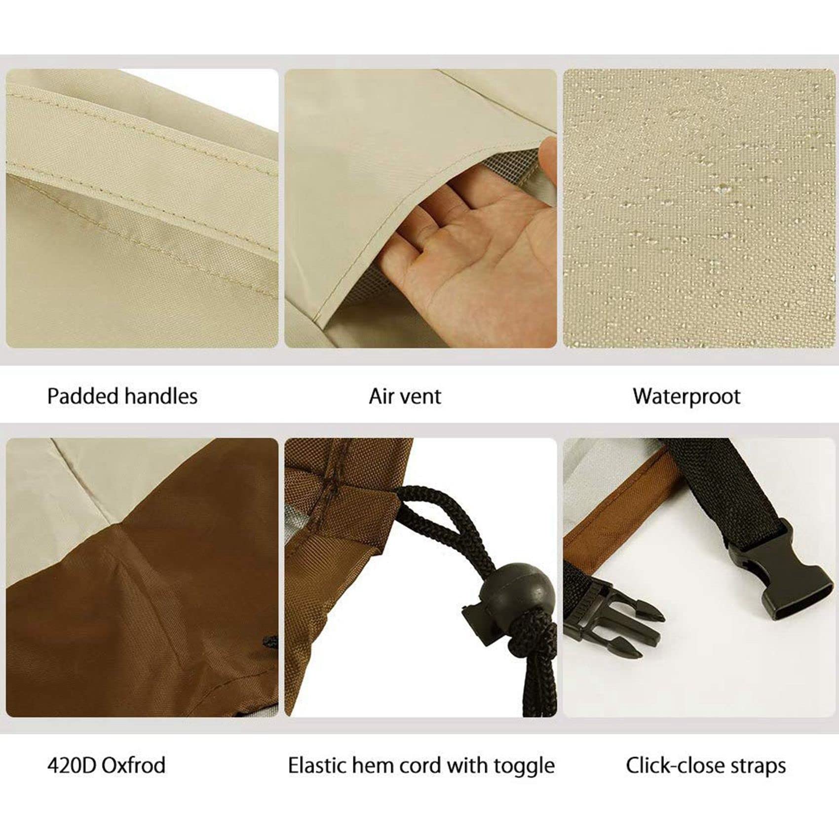 Lot de 4 housses de meubles d'extérieur imperméables et résistantes aux UV et aux intempéries – 78,7 x 83 x 91,4 cm – Beige