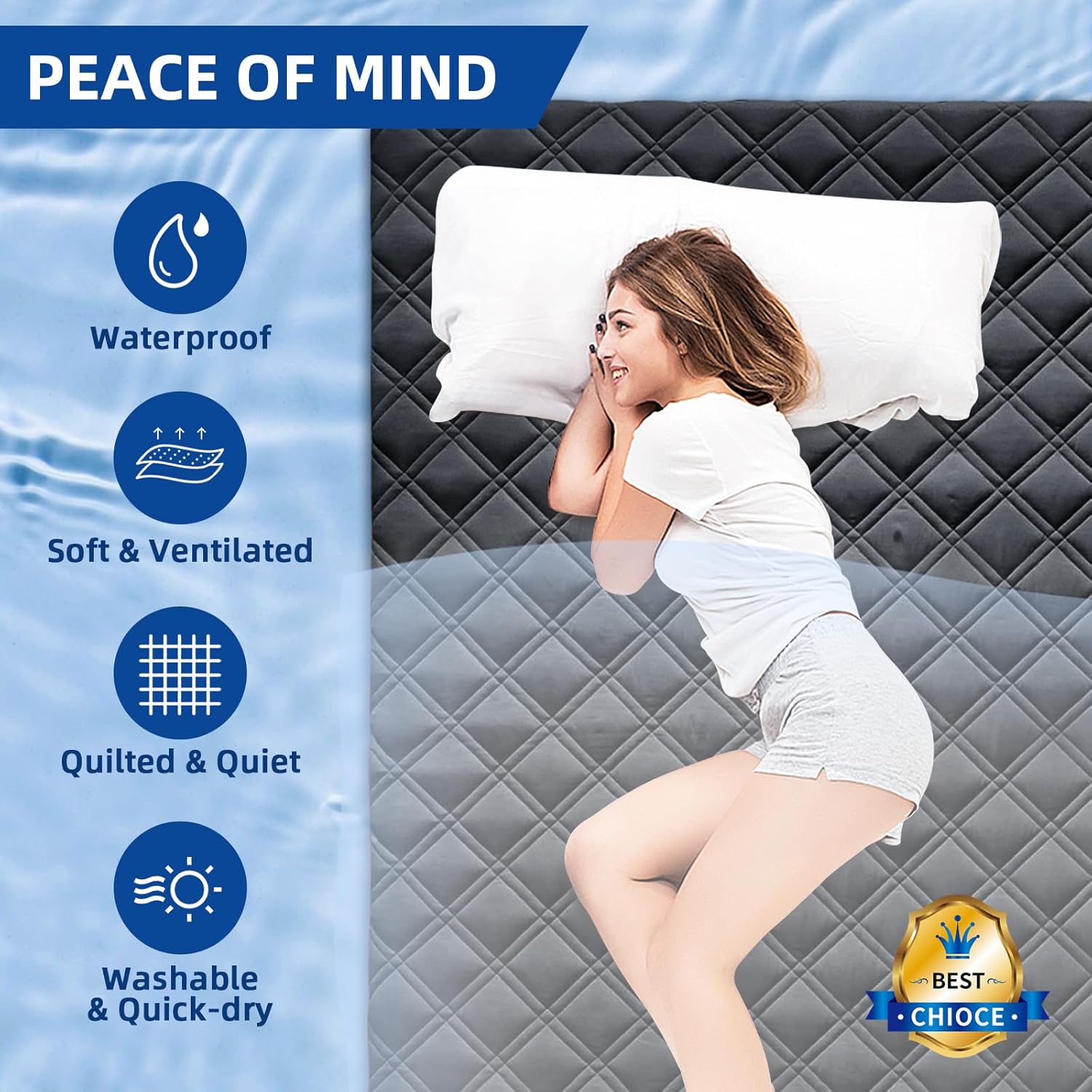 Waterproof Mattress Protector King Size, All-fit-One Soft Noiseless Bed Mattress Cover with Deep Pocket 8-21", Washable for Bedwetting, Cool Sleep, Suitable for Home Bedroom Hotel, Black