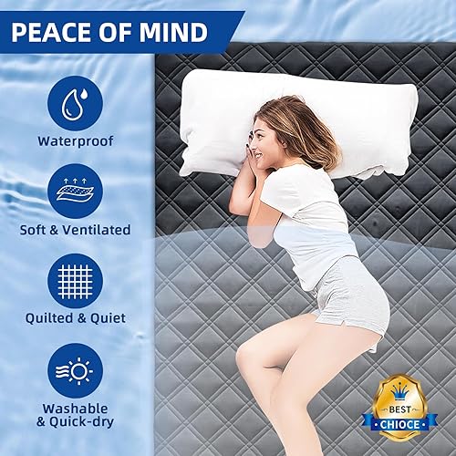 Miniatura 8 de Protector de colchón King, transpirable, impermeable, con bolsillo profundo ajustable de 8 a 21 pulgadas, funda de colchón suave sin ruido, lavable