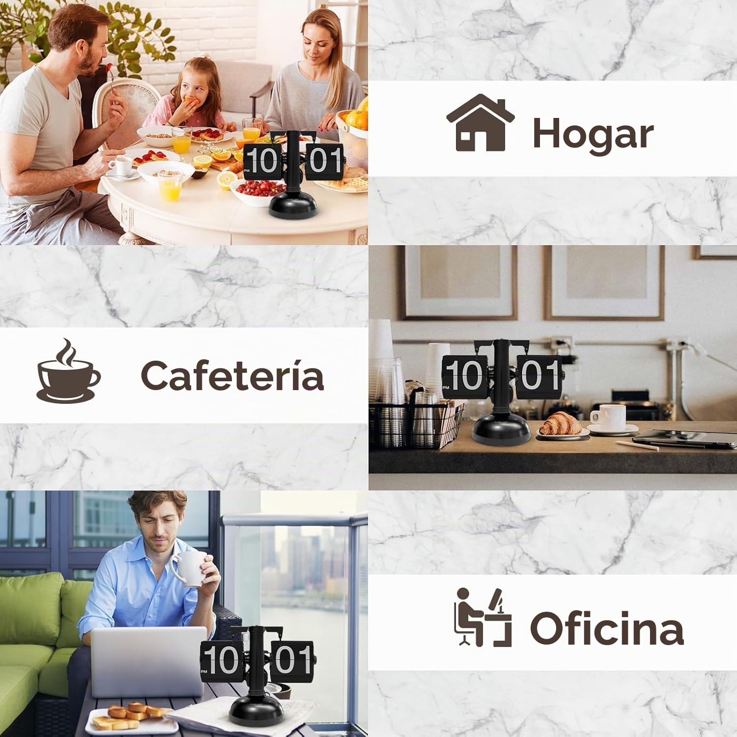Reloj retro con tapa y tapa, reloj de escritorio digital, funciona con pilas, minimalista, con una sola base, reloj de escritorio mecánico para el hogar, salón (negro)
