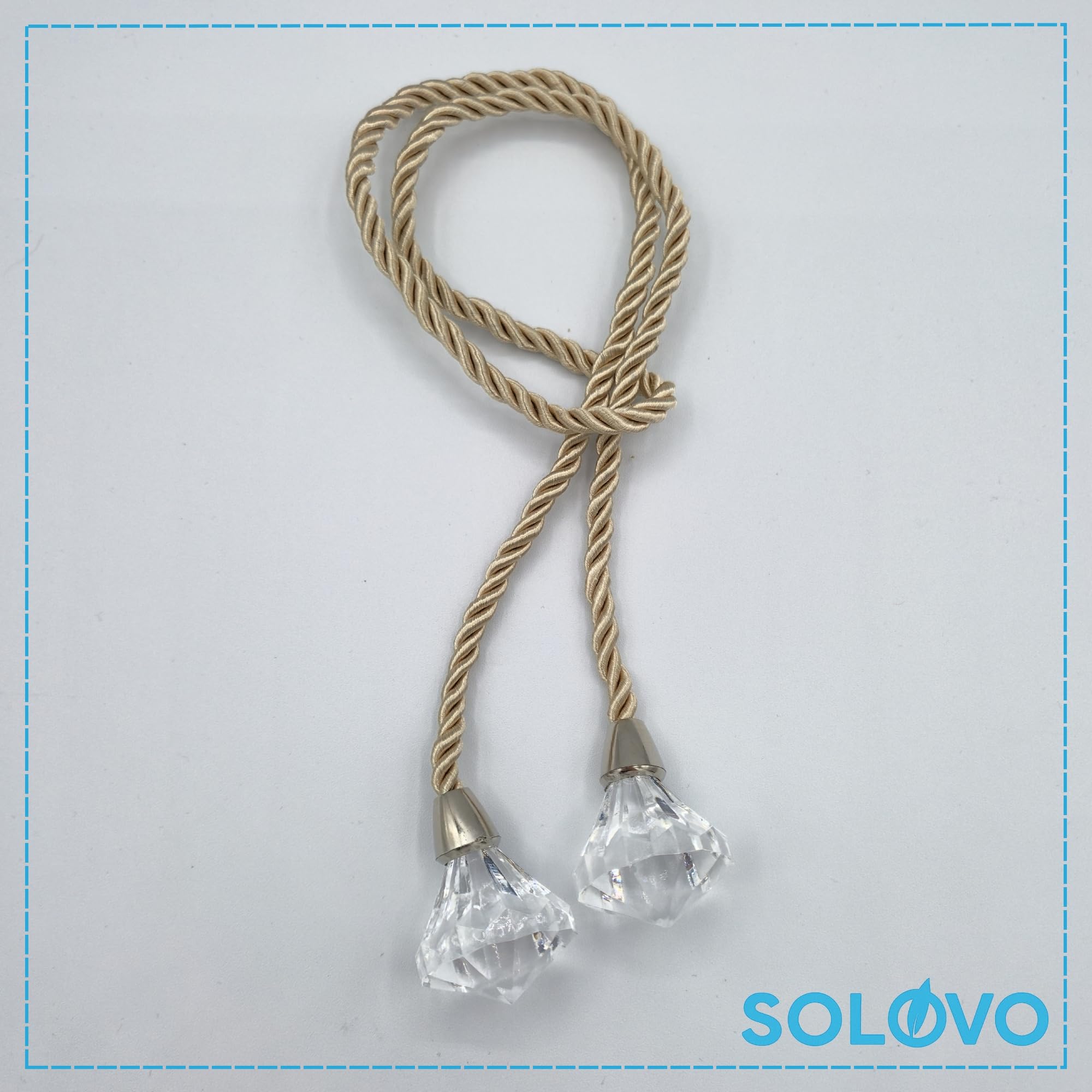 SOLOVO Ferma Tenda con Cristalli Decorativi, Corda Intrecciata Elegante, Stile Moderno per Tende Soggiorno e Camera, Chiusura Incrociata Semplice, Tieback Pratico, Set da 2 Pezzi, Beige