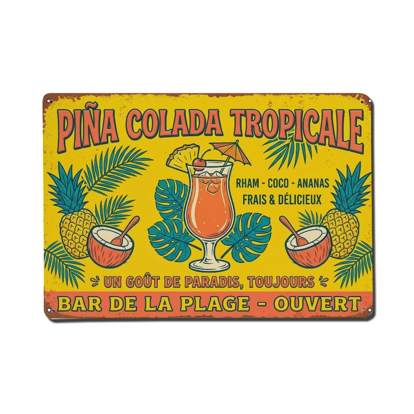 Pina Colada Beach Vacation Cocktail Metal Tin Sign Plaque Wall Decor for Cafe, Club Bar, Office, Home Garden Metal Poster 8x12Inch