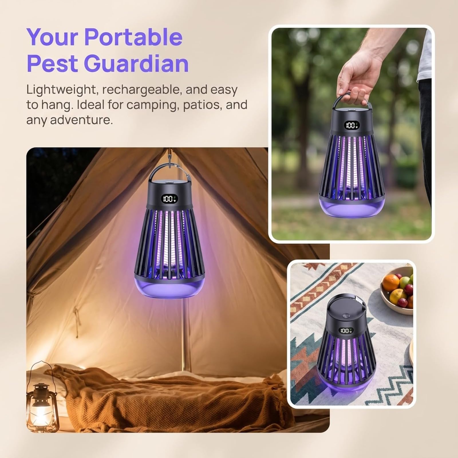 Potente insetto, lampada antizanzare portatile 2 in 1 e lampada da campeggio, impermeabile IPX5 con protezione a 360° per uso interno ed esterno