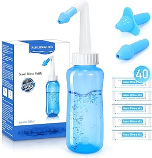 Julaiwy Rinse Nasal Irrigation System Neti Pot Sinus Rinse Bottle Nose Wash Cleaner for Adult & Kid 300ml with 40 Nasal Wa...