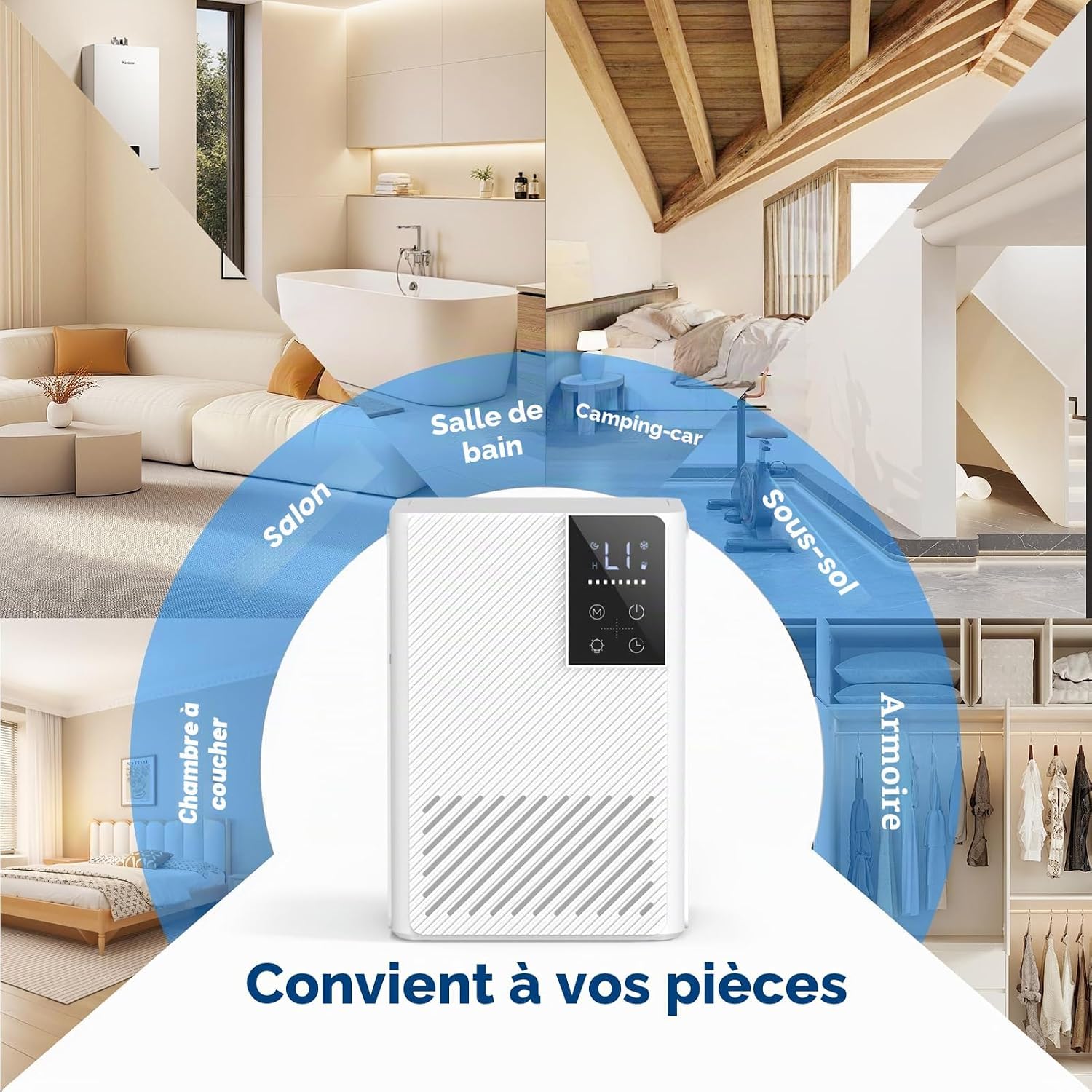 Deshumidificateur d Air 2500ML, Déshumidificateurs Electrique Silencieux Econome en Energie, Anti Moisissure, Auto-Arrêt & Dégivrage, Minuterie, LED 7 Couleurs, Idéal pour Chambre/Salle de Bains